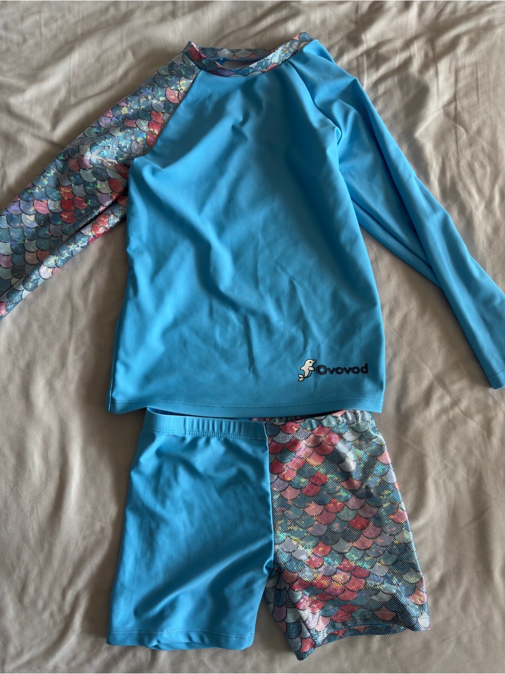 Kids' Blue Long-Sleeve Rashguard Set with Mermaid Print
